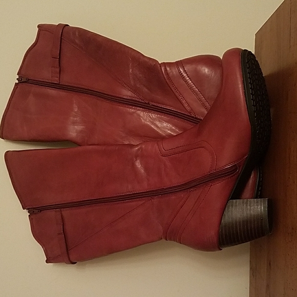 Burgundy Leather Boots (Fits wider calf) - Picture 2 of 5